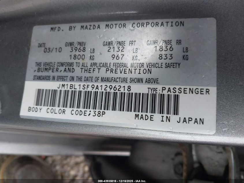 2010 Mazda Mazda3 I Touring VIN: JM1BL1SF9A1296218 Lot: 43935816