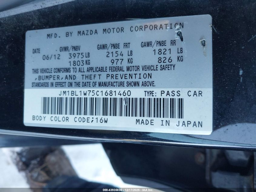 2012 Mazda Mazda3 I Grand Touring VIN: JM1BL1W75C1681460 Lot: 43935835