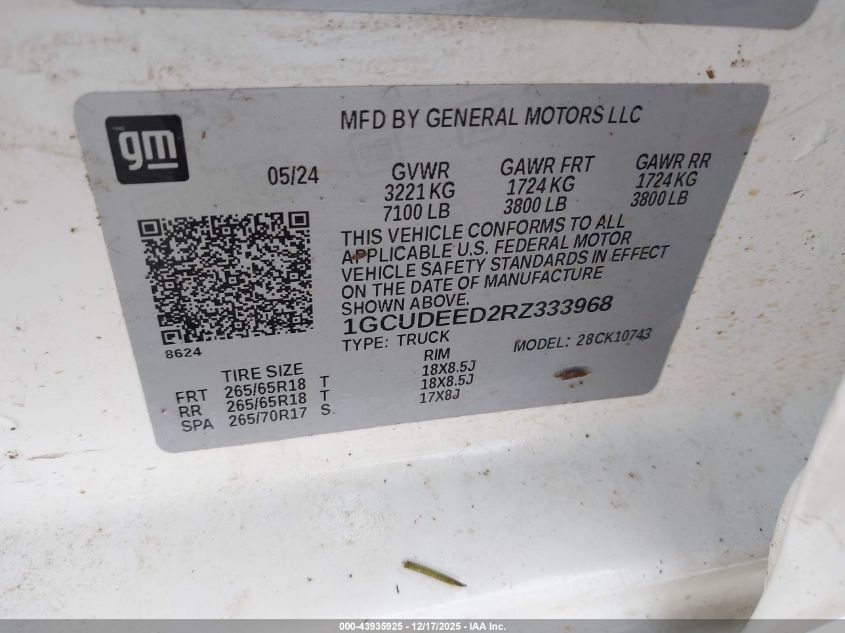 2024 Chevrolet Silverado 1500 4Wd Standard Bed Rst VIN: 1GCUDEED2RZ333968 Lot: 43935925