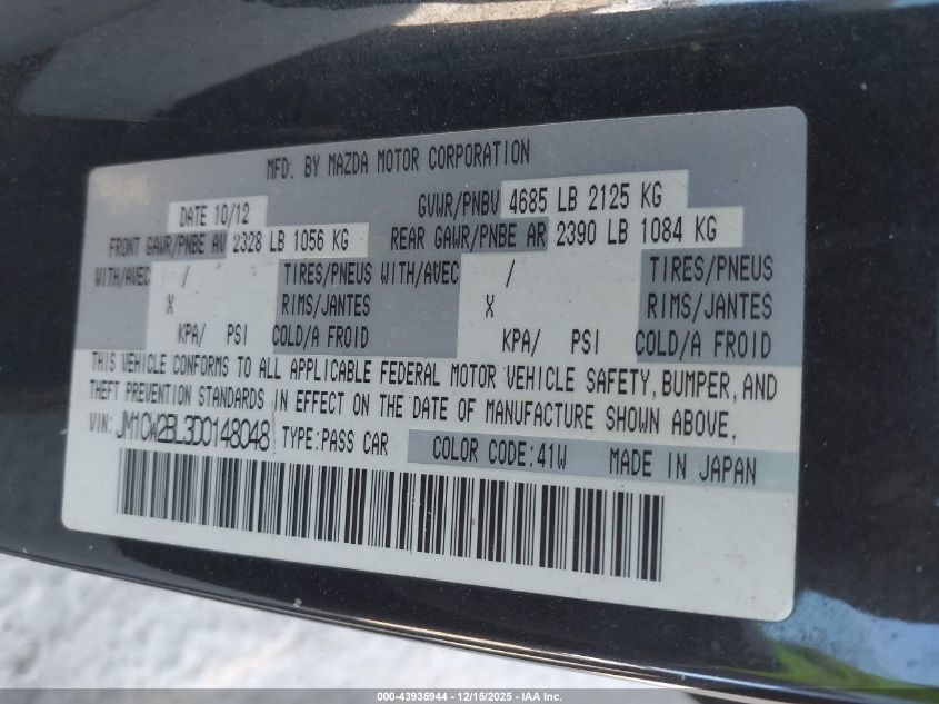 2013 Mazda Mazda5 Sport VIN: JM1CW2BL3D0148048 Lot: 43935944