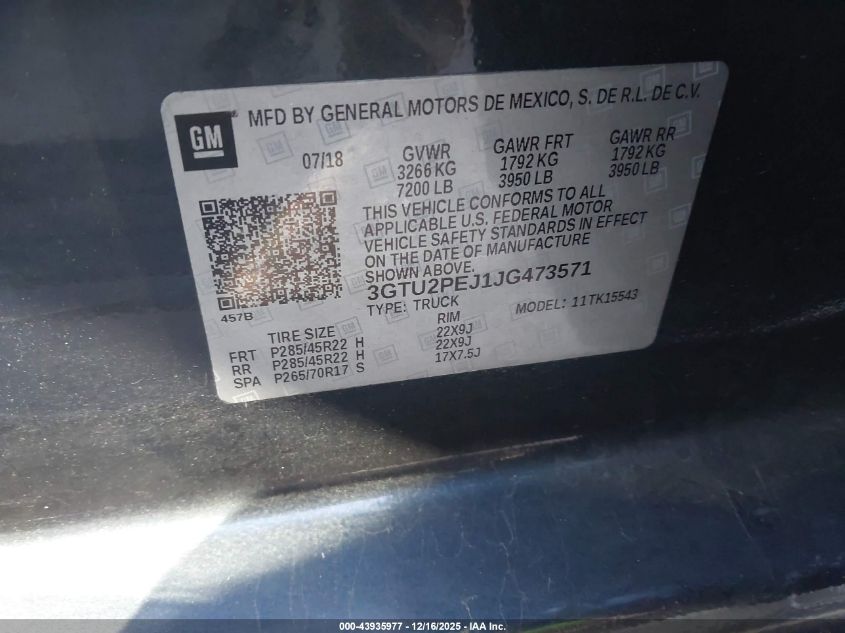 2018 GMC Sierra 1500 Denali VIN: 3GTU2PEJ1JG473571 Lot: 43935977