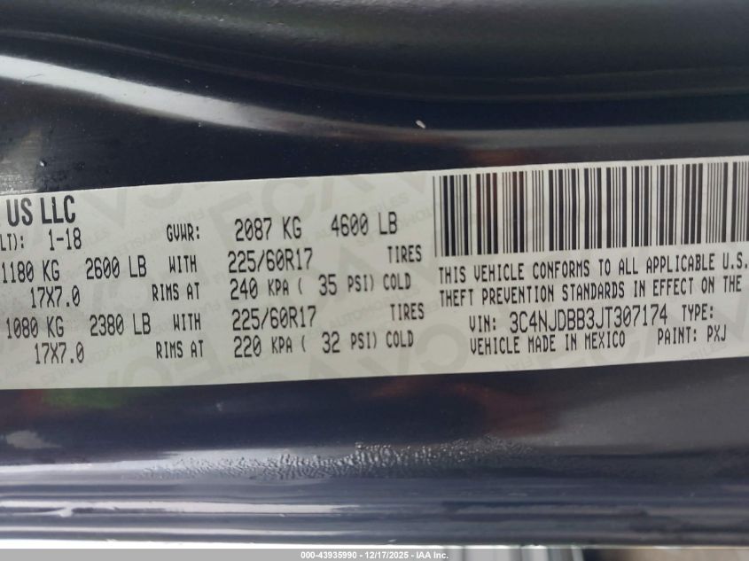 2018 Jeep Compass Latitude 4X4 VIN: 3C4NJDBB3JT307174 Lot: 43935990