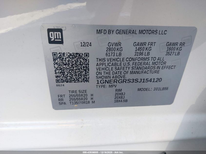 2025 Chevrolet Traverse Fwd Lt VIN: 1GNERGRS3SJ154120 Lot: 43936005