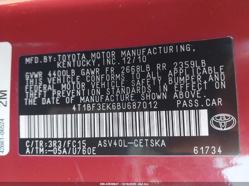 2017 Toyota Camry Le VIN: 4T1BF1FK7HU795456 Lot: 43936047