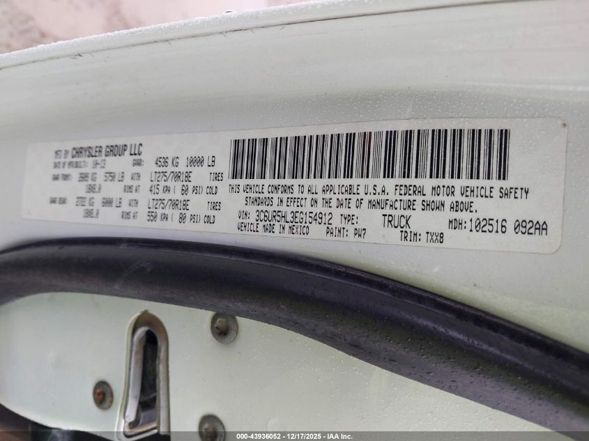 2014 Ram 2500 Tradesman VIN: 3C6UR5HL3EG154912 Lot: 43936052
