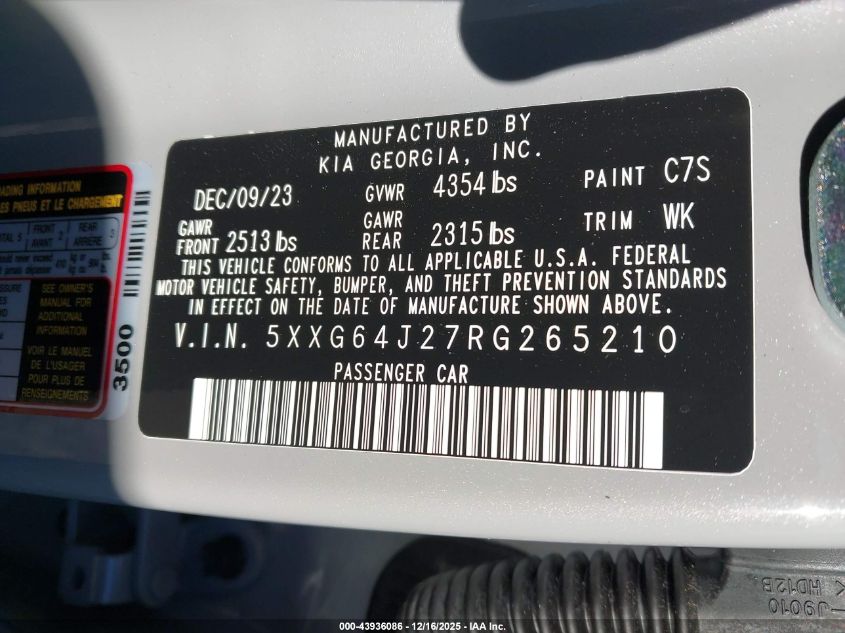 2024 Kia K5 Gt-Line VIN: 5XXG64J27RG265210 Lot: 43936086
