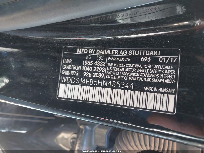2017 Mercedes-Benz Cla 250 VIN: WDDSJ4EB5HN485344 Lot: 43936097