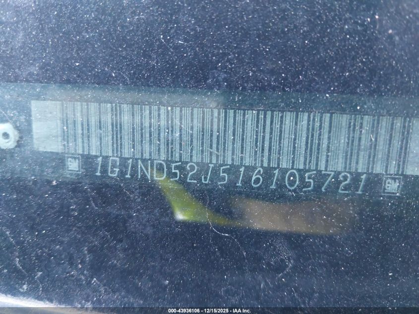 2001 Chevrolet Malibu VIN: 1G1ND52J516105721 Lot: 43936106