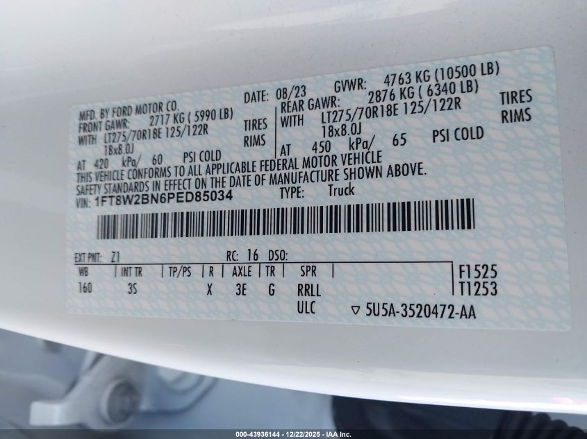 2023 Ford F-250 Xlt VIN: 1FT8W2BN6PED85034 Lot: 43936144