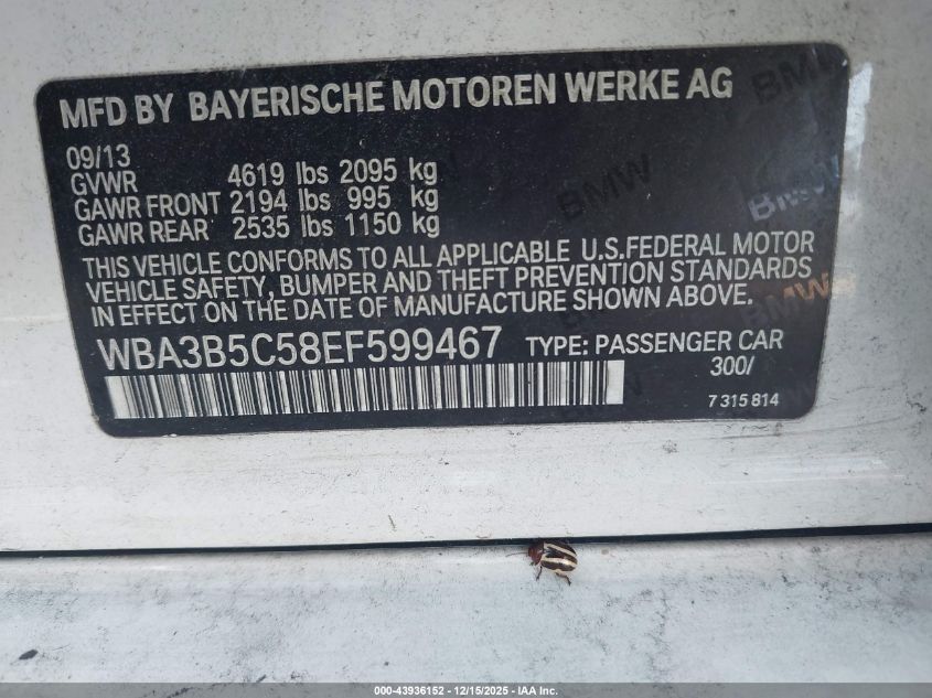 2014 BMW 328I xDrive VIN: WBA3B5C58EF599467 Lot: 43936152