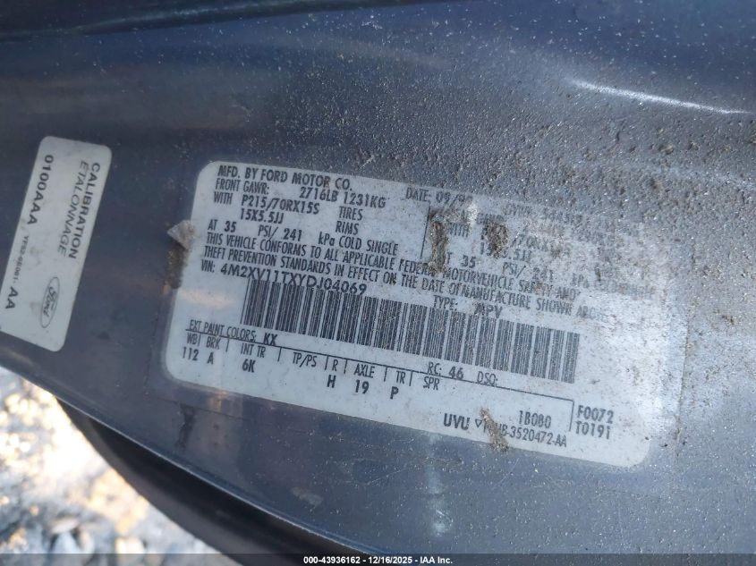 2000 Mercury Villager VIN: 4M2XV11TXYDJ04069 Lot: 43936162