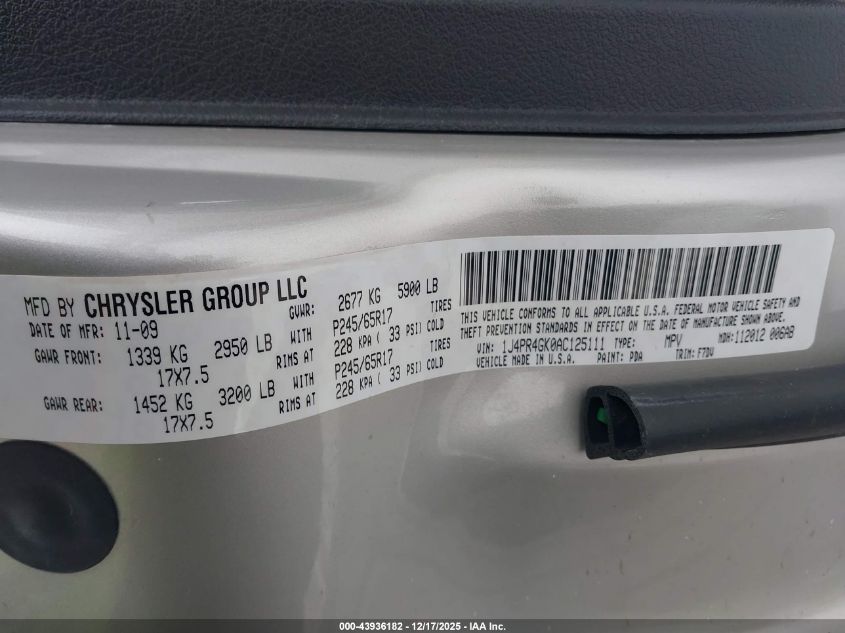 2010 Jeep Grand Cherokee Laredo VIN: 1J4PR4GK0AC125111 Lot: 43936182