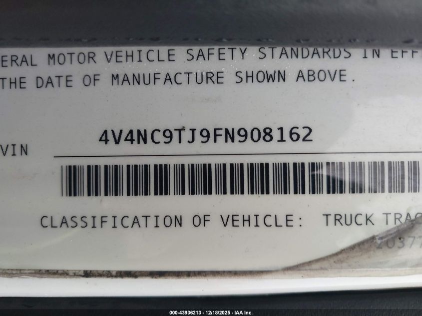 2015 Volvo Vn Vnl VIN: 4V4NC9TJ9FN908162 Lot: 43936213