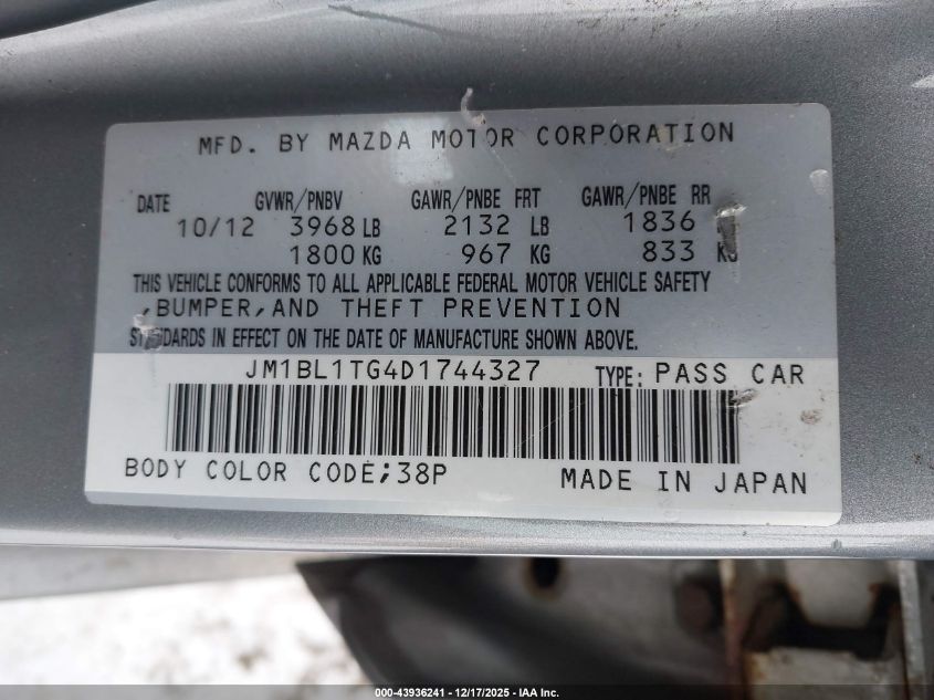 2013 Mazda Mazda3 I Sv VIN: JM1BL1TG4D1744327 Lot: 43936241