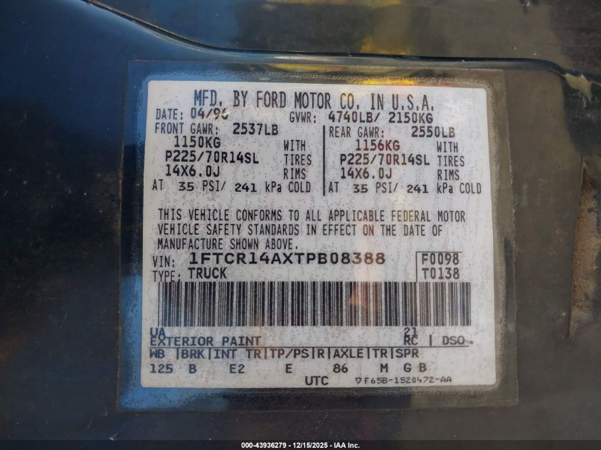 2002 Ford Ranger Edge/Xl/Xlt VIN: 1FTYR10U82PB41670 Lot: 43936279