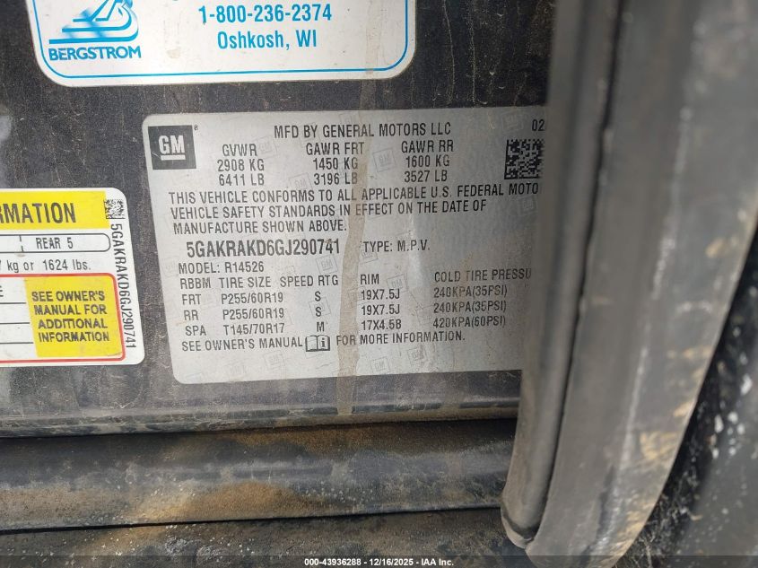 2016 Buick Enclave Convenience VIN: 5GAKRAKD6GJ290741 Lot: 43936288