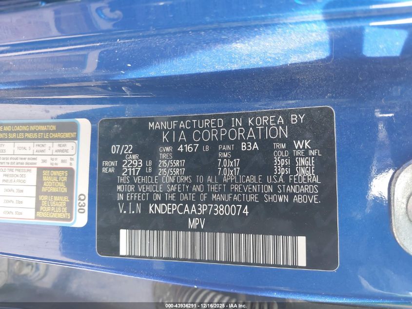 2023 Kia Seltos Lx VIN: KNDEPCAA3P7380074 Lot: 43936291