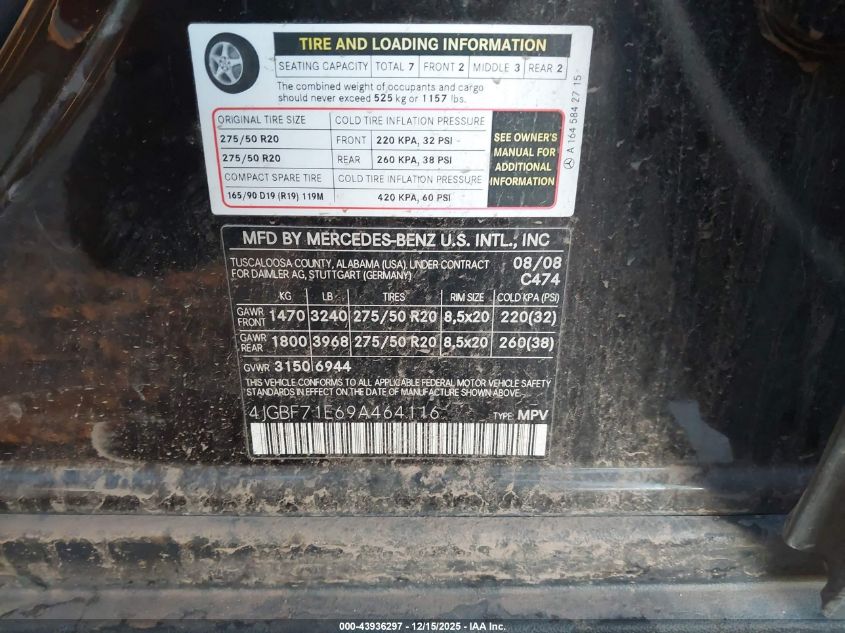 2009 Mercedes-Benz Gl 450 4Matic VIN: 4JGBF71E69A464116 Lot: 43936297