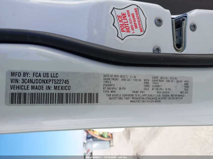 2023 Jeep Compass Trailhawk 4X4 VIN: 3C4NJDDNXPT522745 Lot: 43936311