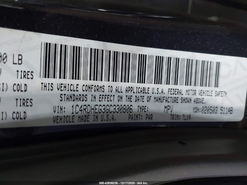 2016 Dodge Durango Citadel VIN: 1C4RDHEG3GC330806 Lot: 43936336