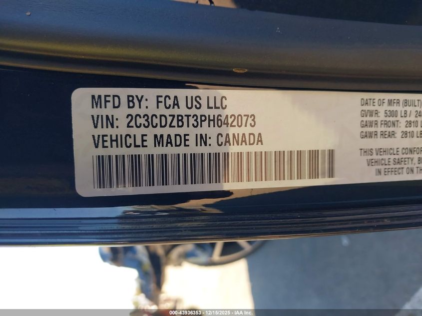 2023 Dodge Challenger R/T VIN: 2C3CDZBT3PH642073 Lot: 43936353