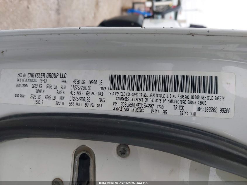 2014 Ram 2500 Tradesman VIN: 3C6UR5HL4EG154207 Lot: 43936373