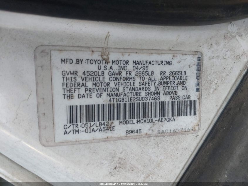 1995 Toyota Avalon Xls VIN: 4T1GB11E2SU037468 Lot: 43936417