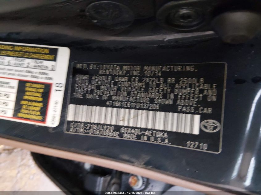 2015 Toyota Avalon Xle Touring Se VIN: 4T1BK1EB1FU137206 Lot: 43936444