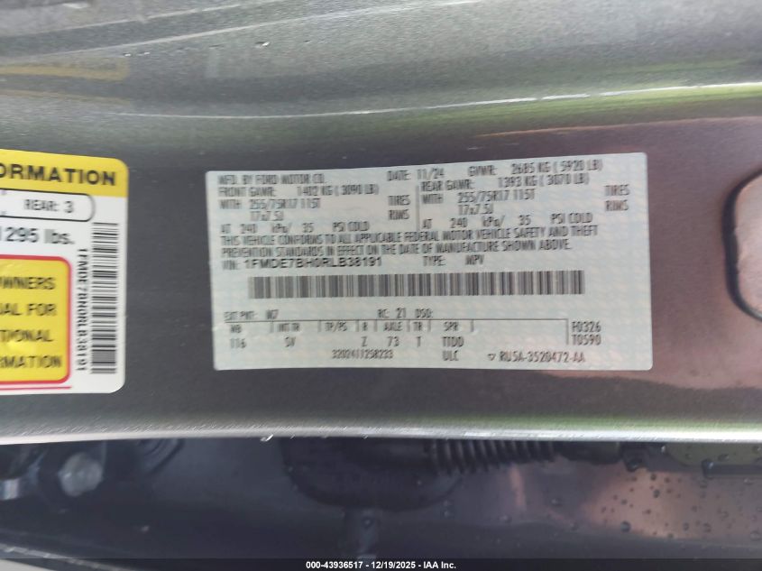 2024 Ford Bronco Big Bend VIN: 1FMDE7BH0RLB38191 Lot: 43936517