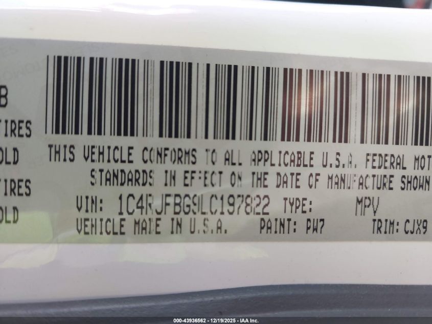 2020 Jeep Grand Cherokee Limited 4X4 VIN: 1C4RJFBG9LC197822 Lot: 43936562