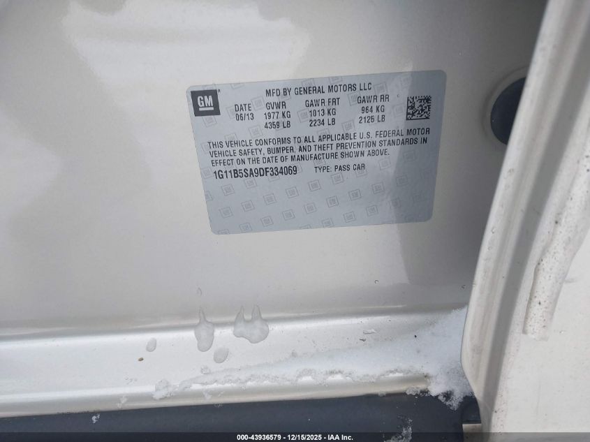 2013 Chevrolet Malibu 1Ls VIN: 1G11B5SA9DF334069 Lot: 43936579