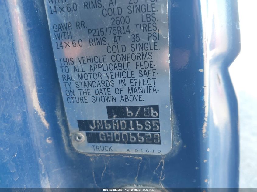 1986 Nissan D21 King Cab VIN: JN6HD16S5GW006628 Lot: 43936586