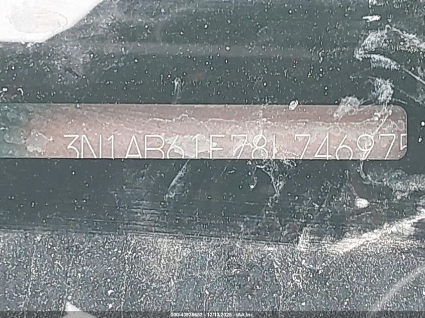 2008 Nissan Sentra 2.0S VIN: 3N1AB61E78L746975 Lot: 43936653