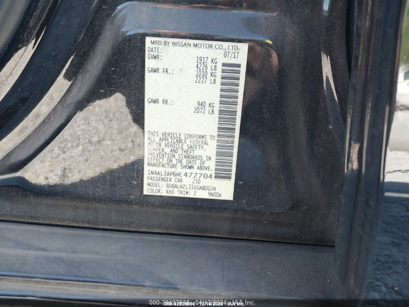 2017 Nissan Altima 2.5 Sr VIN: 1N4AL3AP6HC477704 Lot: 43936664