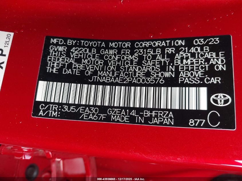 2023 Toyota Gr Corolla Circuit Edition VIN: JTNABAAE2PA003576 Lot: 43936665