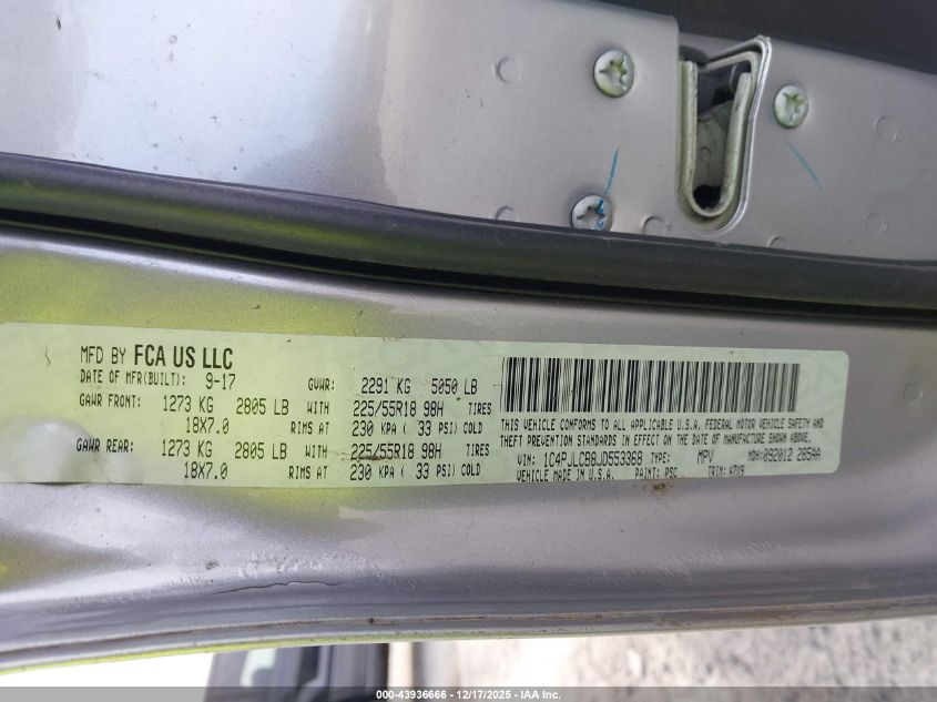 2018 Jeep Cherokee Latitude Fwd VIN: 1C4PJLCB8JD553368 Lot: 43936666