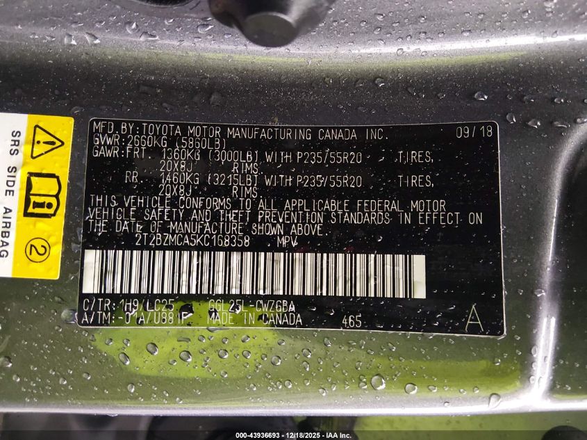 2019 Lexus Rx 350 F Sport VIN: 2T2BZMCA5KC168358 Lot: 43936693