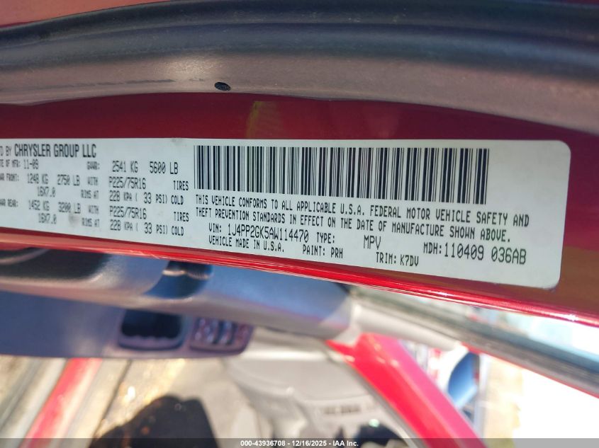 2010 Jeep Liberty Sport VIN: 1J4PP2GK5AW114470 Lot: 43936708