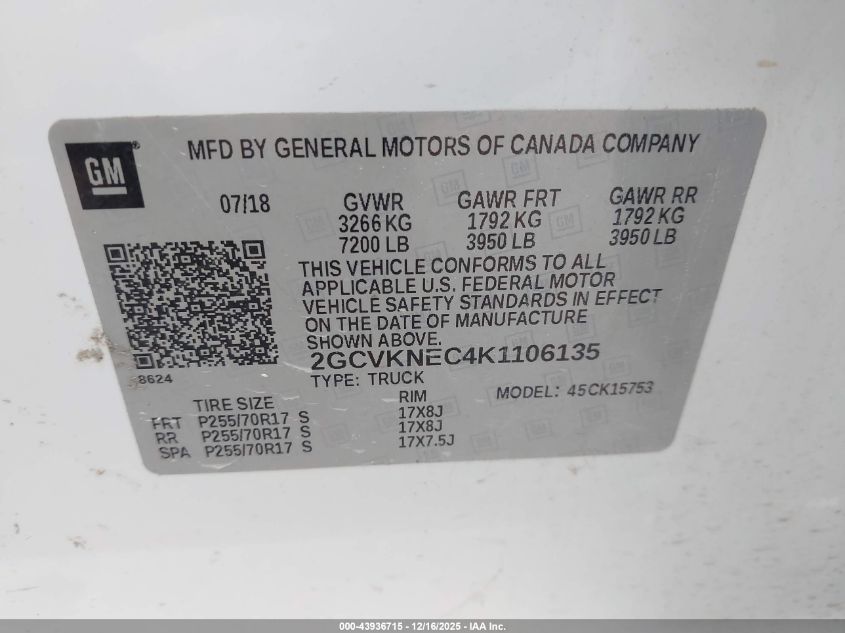 2019 Chevrolet Silverado 1500 Ld Wt VIN: 2GCVKNEC4K1106135 Lot: 43936715