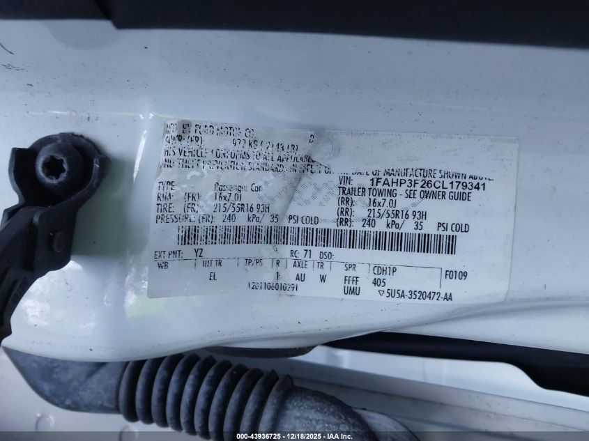 2012 Ford Focus Se VIN: 1FAHP3F26CL179341 Lot: 43936725