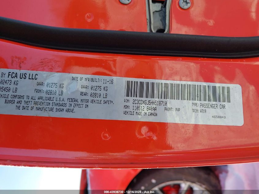 2017 Dodge Charger R/T Scat Pack Rwd VIN: 2C3CDXGJ5HH518710 Lot: 43936730