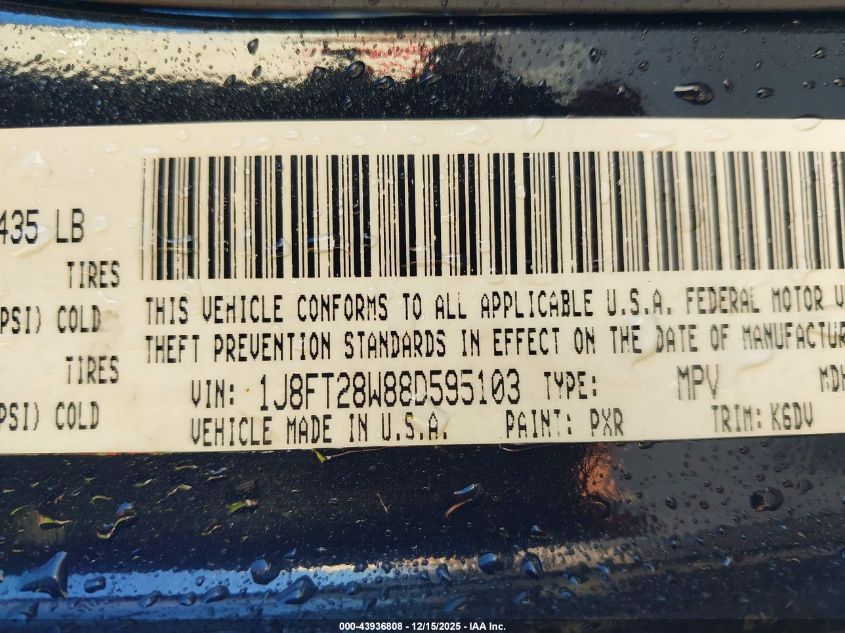 2008 Jeep Patriot Sport VIN: 1J8FT28W88D595103 Lot: 43936808