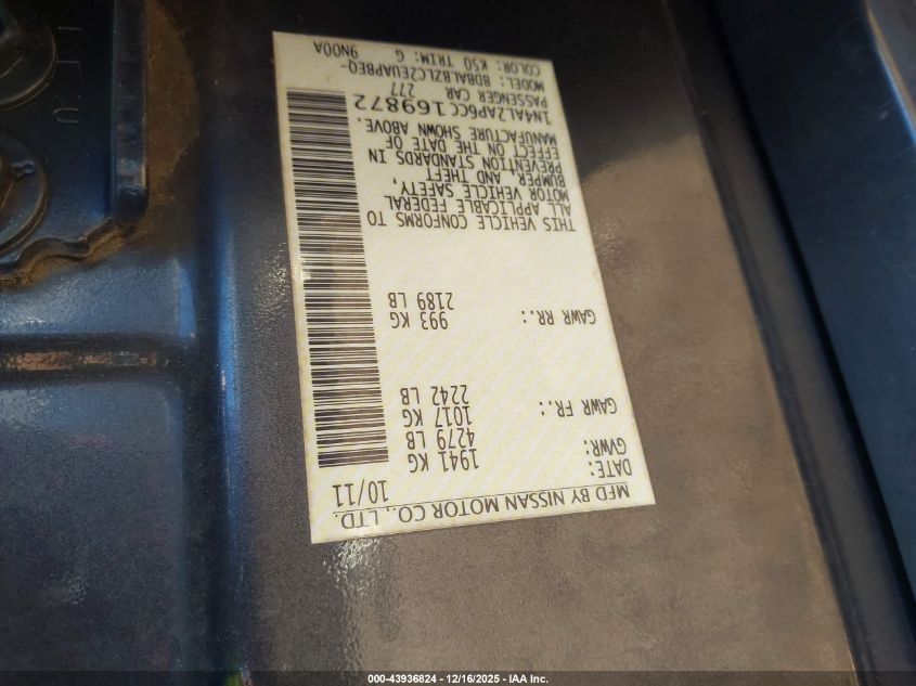 2012 Nissan Altima 2.5 S VIN: 1N4AL2AP6CC169872 Lot: 43936824