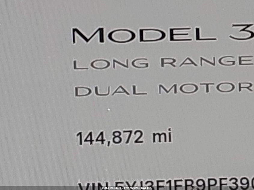 2023 Tesla Model 3 Long Range Dual Motor All-Wheel Drive VIN: 5YJ3E1EB9PF390915 Lot: 43936839