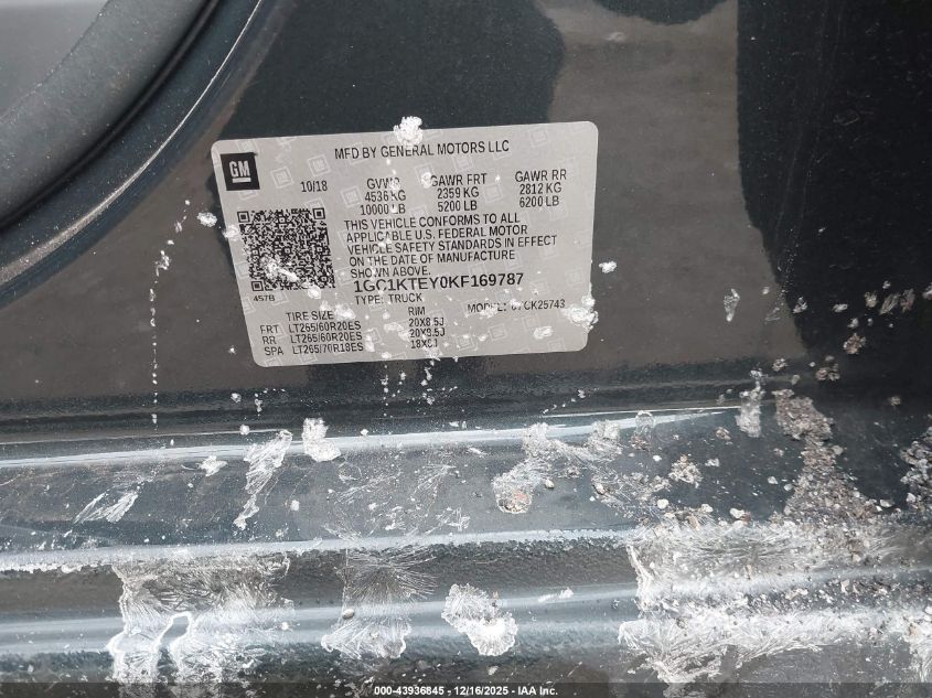 2019 Chevrolet Silverado 2500Hd Ltz VIN: 1GC1KTEY0KF169787 Lot: 43936845