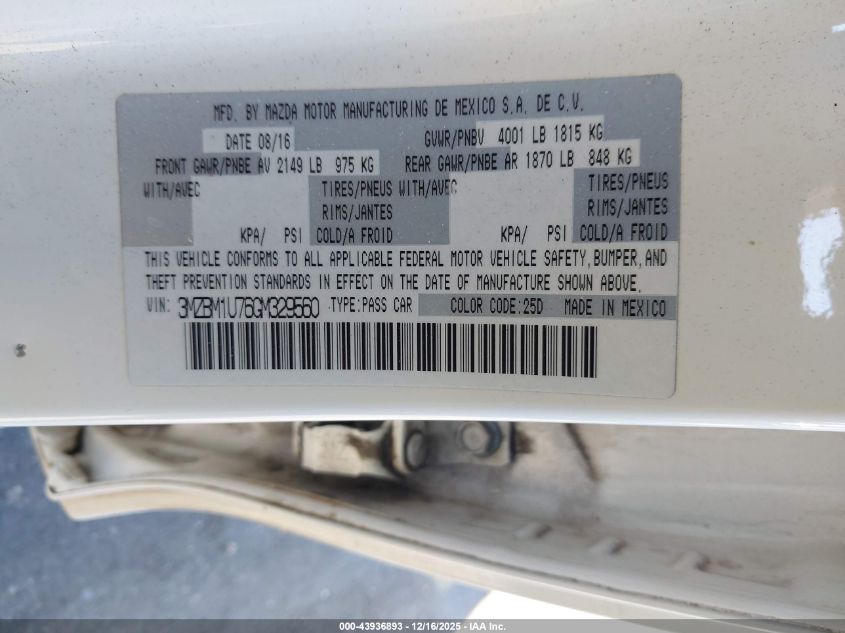 2016 Mazda Mazda3 I Sport VIN: 3MZBM1U76GM329560 Lot: 43936893