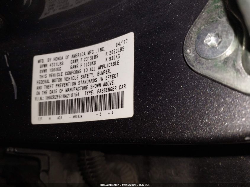 2017 Honda Accord Sport VIN: 1HGCR2F51HA219154 Lot: 43936987