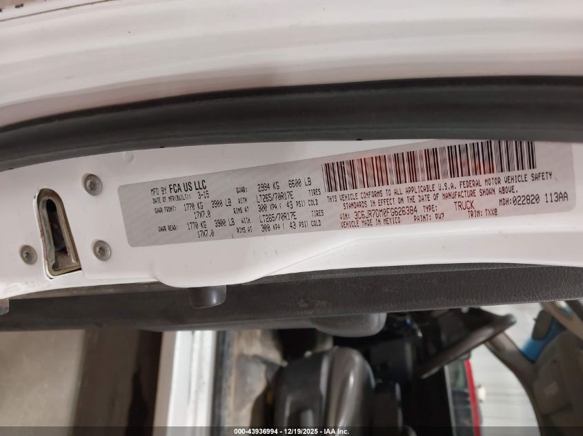 2015 Ram 1500 Tradesman VIN: 3C6JR7DM0FG626384 Lot: 43936994