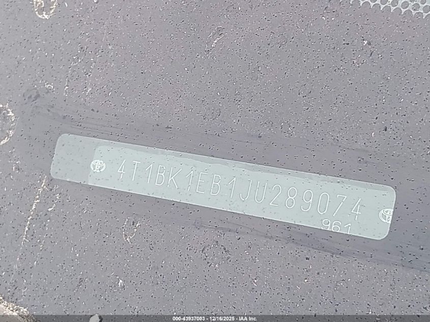 2018 Toyota Avalon Xle Premium VIN: 4T1BK1EB1JU289074 Lot: 43937003