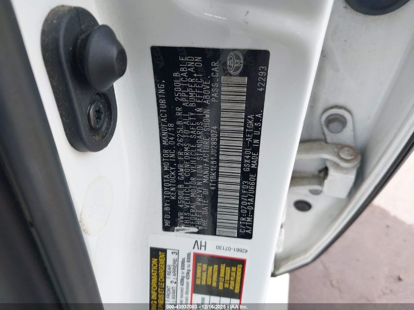 2018 Toyota Avalon Xle Premium VIN: 4T1BK1EB1JU289074 Lot: 43937003